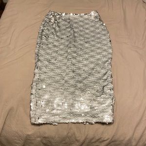 Silver Sequin Pencil Skirt